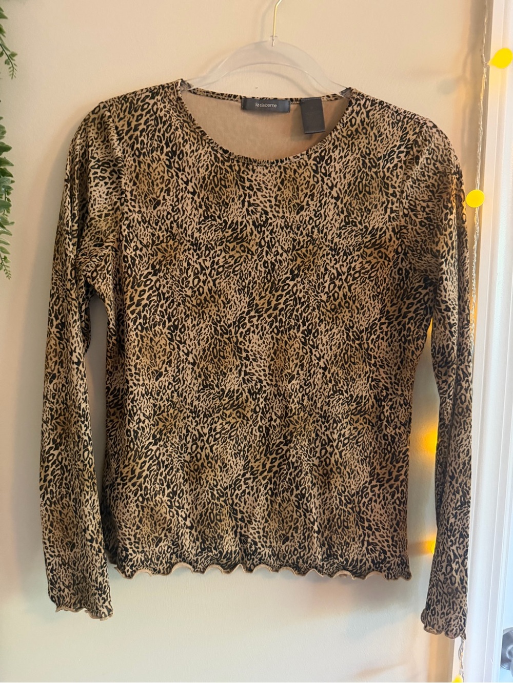 Liz Claiborne Leopard Print Long Sleeve Top - Tan & Black